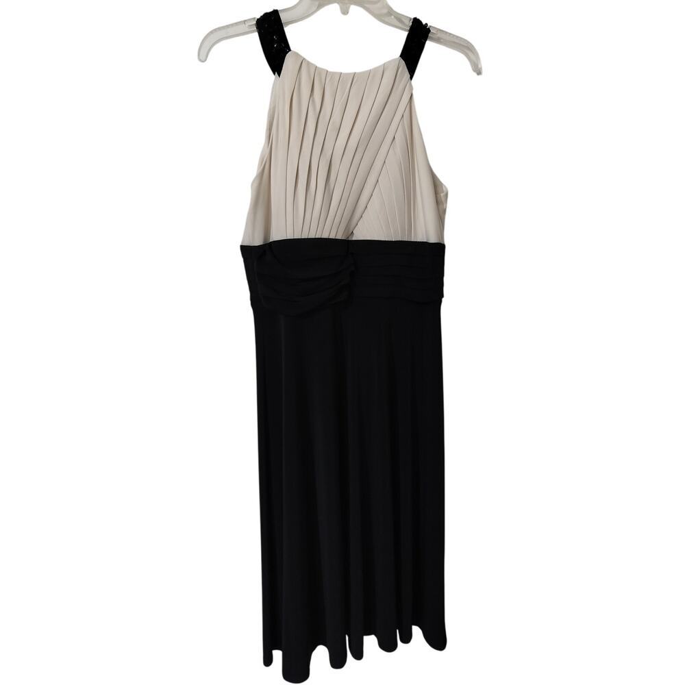 3592)Jessica Howard Sleeveless Ivory Black Empire Waist Jewelled Pleated Dress 6